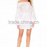 Long Sleeve off Shoulder Ruffle White Elegant Dress Fashion Woman Holiday Dress thumbnail-1
