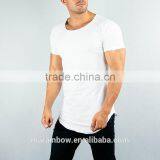 Lifestyle Streetwear Shirts White 95% Cotton 5% Spandex Longline Curved Hem T Shirt Short Sleeve Scoop Neck T Shirt Gym Wear thumbnail-3