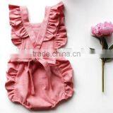 Toddler Girl Cotton Flutter Sleeves Romper Mustard Yellow Baby One Piece Clothes thumbnail-6