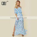 Peony Blue Floral Mumu Dresses 2018 Womans off Shoulder Maxi Dress thumbnail-1