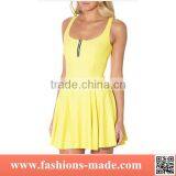 Women's One Piece Yellow Skater Dress zipper pleated dress wholesale