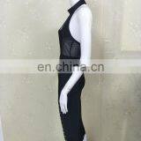 Women Halter Sleeveless Deep V Neck High Split Black Sexy Bodycon Club Party Dresses thumbnail-4