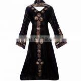 Women's Black Colour Net With Printed Satin Silk Diamond Stone Work Fully Stitched Burkha / Stylish Islamic Wear Abhaya thumbnail-1