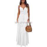 2020 Summer New Women's Personality Button V-neck Stitching Suspender Dress Factory Direct thumbnail-1