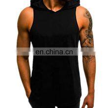 Wholesale High Quality Men Sleeveless Hoodie Custom Men's Blank Hoodie Men Casual Gym Fitted Hooded Tank Top thumbnail-1