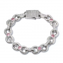 Women's Hip Hop Diamond Bracelet Gold Plated Pink Zircon Infinity Link Chain Elastic Clasp Chain Bracelet Jewelry for Gift thumbnail-5