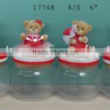 6" Polyresin Valentine bear w/glass jar