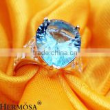 Teardrop Fantastic Clear Blue Topaz 925 Sterling Silver Lady Prom Gift Ring