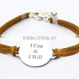 Custom I Can and I Will Logo Inspirational Charm Bracelet Round Plate