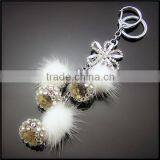 Pretty Fluffy Bead,Crystal Ball Hanging Chain Top Metal Carabiner Keychain