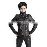 Punk Rave Gothic Winter Slim Unisex Military Jacket Coat Cowhide Leather thumbnail-4