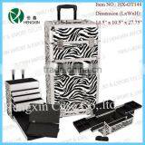 Zebra Aluminum Makeup Artist Cosmetic Rolling Case With Drawers thumbnail-1