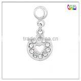 Crystal Dangle Beads Circle outline Heart drop charm