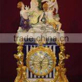 European Royal Noble Figurine Ceramic Table Clock, Gold Plated Cast Brass Mounted Table Clock thumbnail-5