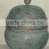 Embossed Hose pot with Lid-Patina Finish , Green Patina Garden decor