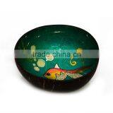 Coconut Shell Bowls With Beautiful Panted Inside, Handmade Lacquer Coconut Bowl, 100% Made in Vietnam thumbnail-1