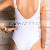 Ladies White and Side Braid One-piece Swimwear thumbnail-2