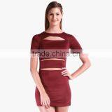 Wine Colored Solid Bodycon Dress For Ladies thumbnail-1