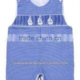 Infant/Toddler Boys Blue Check Smocked Nautical Sailing Shortall thumbnail-1