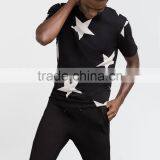 O Neck Black Slim Man Cotton t Shirt With Stars Printed thumbnail-2