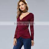 Clothes Woman Fashion Long Bell Sleeve Deep V Neck Lace Blouse 2017 thumbnail-1