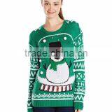 Women Green Sweater Rhinestone Embelished Snow Globe Design Christmas Sweater With Led Light thumbnail-1