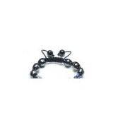 Adjustable Shamballa Bracelet, Blue Crystal Pave Balls & Magnetic Hematite Faceted Rounds thumbnail-1