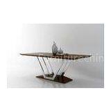 Stainless Steel Polished Base Walnut Wood Dining Table Plank Stuff Jointed thumbnail-1