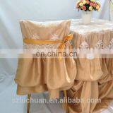Champagne Satin and Lace Banquet Gathered Table Skirts thumbnail-6