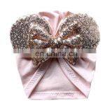 Baby Cotton Toddler Tabbit Ear Hat Kids Set Big Glitter Bow Soft Cute Knot Nursery Beanie Hat Wholesale Girls thumbnail-1