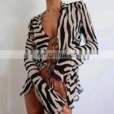 Women Fashion Long Sleeve Frenulum Printing Chiffon Clothing Shirts