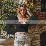 2020 New Street Look Women Autumn Lantern Sleeve Mesh Stitching Long-sleeved Multi Color Crop Top thumbnail-2