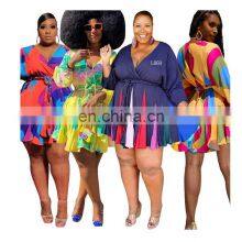 Manufacturer Customized Women's Summer Bohemian Long Skirt Printed V-neck Sexy Woven Oversized Skirt Plus Size Women's Clothing thumbnail-2