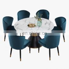 Hot selling modern design dinning room set home round dinning table set velvet 6 chairs