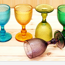 Wine Glass Colored Glass Goblet Vintage Pineapple Pattern Embossed Glass Goblets thumbnail-1