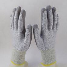 Hppe and Glassfibre Knitted Gray PU Palm Coated Anti-cut Level 5 Safety Work Gloves for Workers thumbnail-5