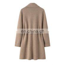 100% Knitted Mid-Length Cashmere Sweater Cardigan Inner Mongolia Plus Size Coats Front Logo Solid Pattern Winter Season Pocket thumbnail-2