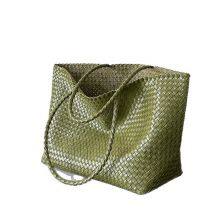 Retro Handwoven Basket Bag Beach op Handbag Soft Handle Artistic Sle Casual ex Basket Ape Mid Size Stripe Pattern thumbnail-5