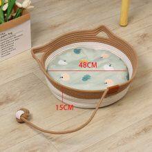 Round Cat Sleeping Nest Cotton Rope Cat Bed Basket With Play Ball Pet Sleeping Bed House thumbnail-3