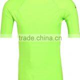 92% Polyester 8% Spandex (Lycra) Short Sleeves Plain Lime Color Compression Shirt / Rash Guard With Print at Back