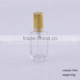 15ml retangular luxury perfume bottle, spray bottle glass packaging with metal cap