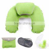 Cheap Flocked Folding Inflatable Travel Beach Pillow With Earplugs Pouch