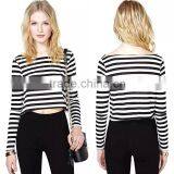 JPSKIRT1508894 Hot Sale Women White Black Stripe Short Tshirt thumbnail-1