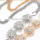 Korea Style Fashion All-match Ladies and Women Flower Decoration Rhinestone Metal Extra Long Big Size Slender Waist Chain thumbnail-1