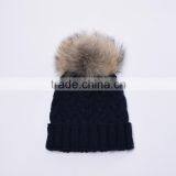 Daily Life Winter Fur Hat Wool Knitted Beanie Hat With Fur Pompoms on Top KZ160075 NAVY thumbnail-2