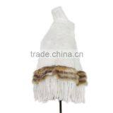 Rabbit Fur Poncho White Color Poncho Raccoon Fur Stripes Knitted Poncho KZ14051 thumbnail-2