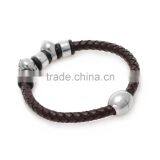 High Quality Brown Braided Leather Bracelace for Men Magnetic Clasp Leather Bangle Rope With Skull thumbnail-2