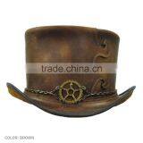 2 TONES PULL-UP CRAZY HORSE COWHIDE LEATHER "STEAMPUNK" TOP HAT thumbnail-2