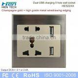 Metal Brushed Frame Universal Type Wall Socket 5V Usb Socket for Hotel Using