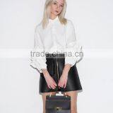 Women's White Stand Collar Roll-up Sleeve Long Blouse thumbnail-3